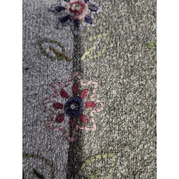 SUSAN BRISTOL Hand Embroidered Floral Marled Knit Sweater L - Picture 10 of 15